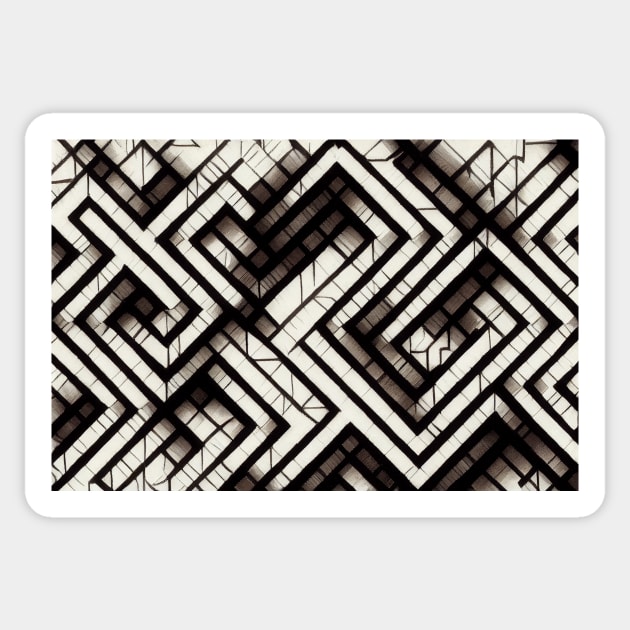 Black and White Maze Optical Illusion - Abstract Pattern Design Sticker by JediNeil